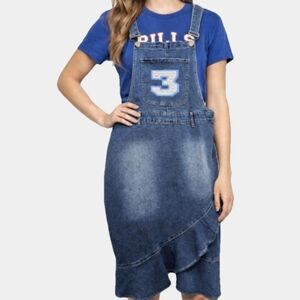 Buffalo Bills Adorned Denim Bib Overall Midi Dress Size XL